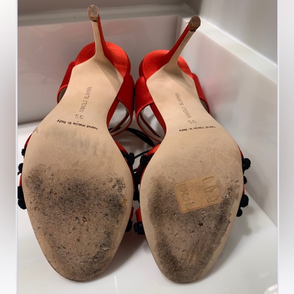 Manolo Blahnik Red Esparra Satin Sandal - Picture 4 of 5